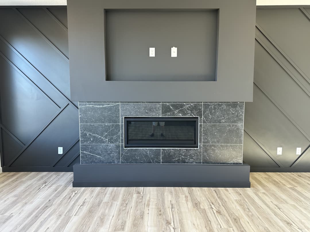 grey luxury fireplace tile backsplash